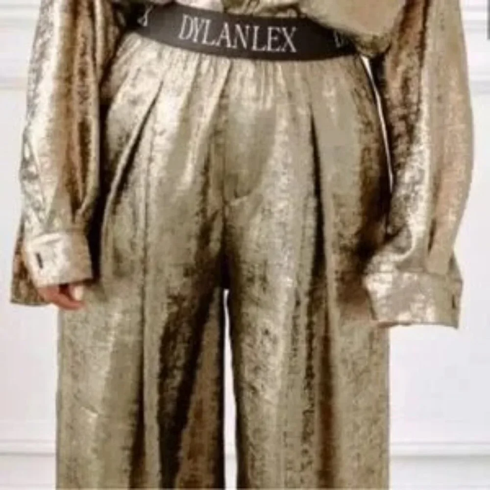 Dylanlex Pants Metallic Gold Wide Leg Cozy Pant XS - Picture 5 of 14